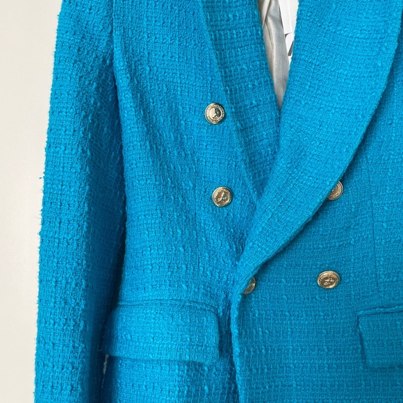 Zara Double Breasted Textured Blazer Blue/turquoise - Picture 3 of 4